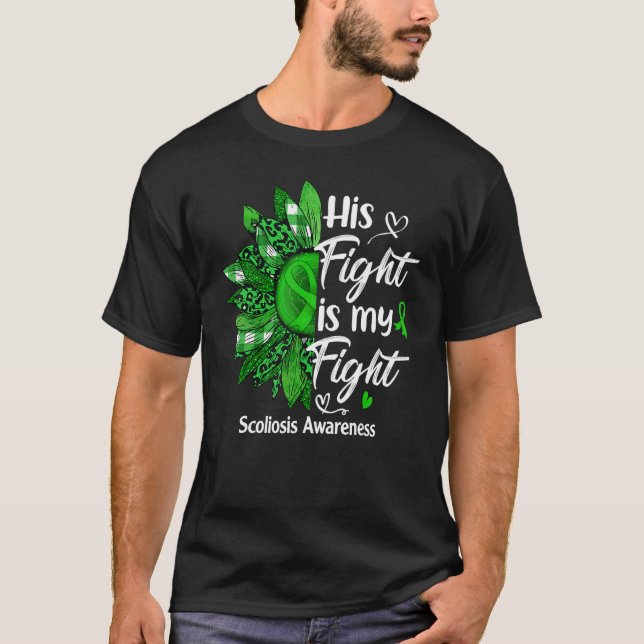His Fight Is My Fight Leopard Sunflower Scoliosis  T-Shirt (Front)