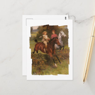 His First Fence Boy and Horse Jumping Fence Postcard