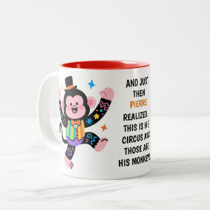 (His) Funny Personalized Circus Monkeys Two-Tone Coffee Mug