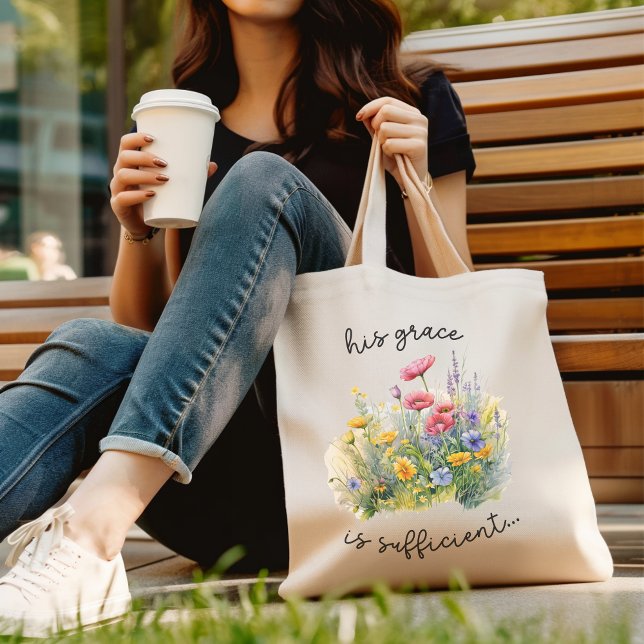 His Grace Is Sufficient Elegant Wildflower Tote Bag (Creator Uploaded)