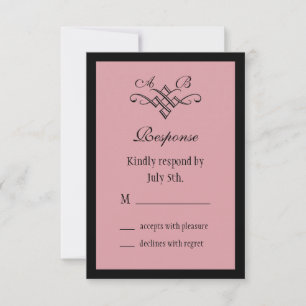His & Her Monogram Wedding RSVP in Pink Card