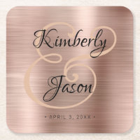 His & Her Names, Brushed Rose Gold Metal Wedding