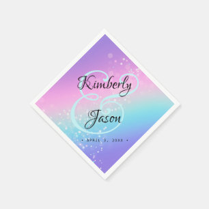 His/Her Names, Script Lettering Star Bokeh Wedding Napkin