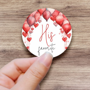 His, Her, Our Favourite Snack Bridal Shower Favour Classic Round Sticker
