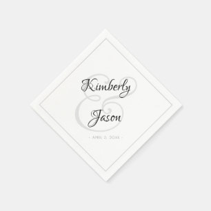 His & Her Script Names, Grey Border Vs 2 Wedding Napkin