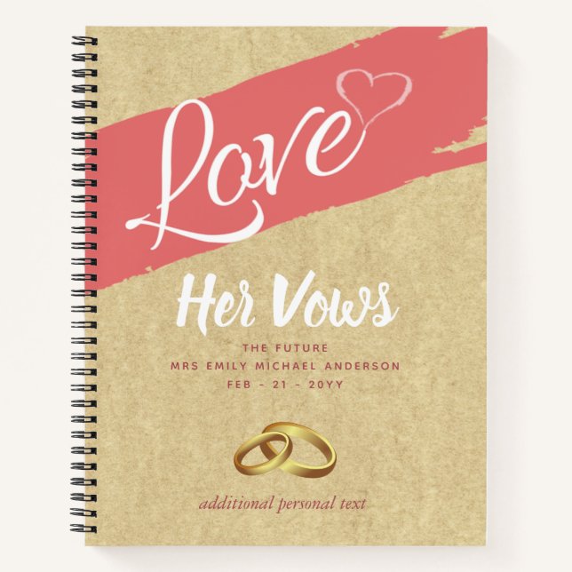 His Her Wedding Vows Journal Keepsake Book rustic (Front)
