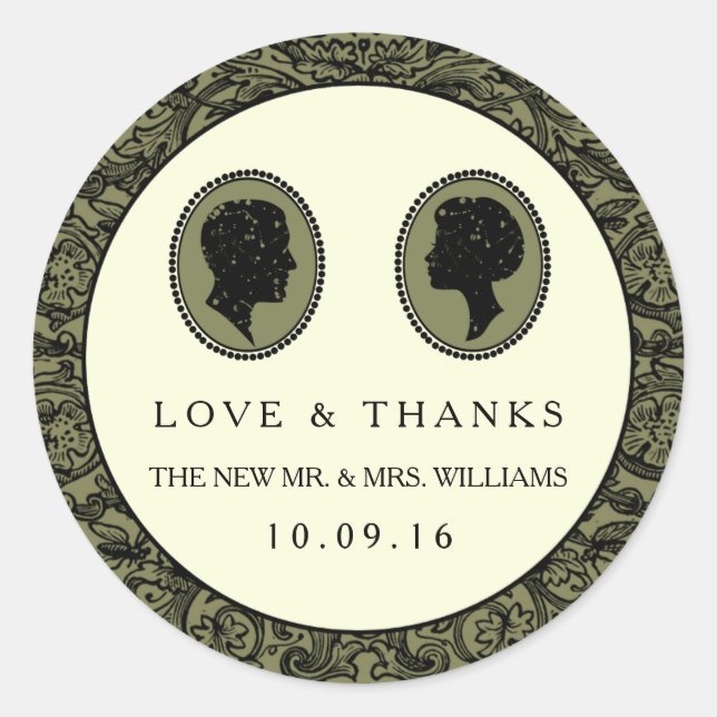 His & Hers Art Deco Silhouette Wedding Collection Classic Round Sticker (Front)