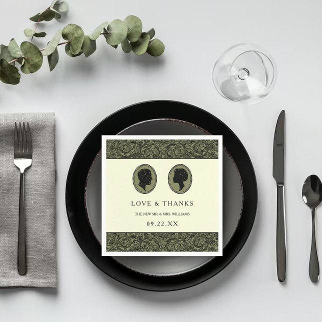 His & Hers Art Deco Silhouette Wedding Collection Napkin (Creator Uploaded)