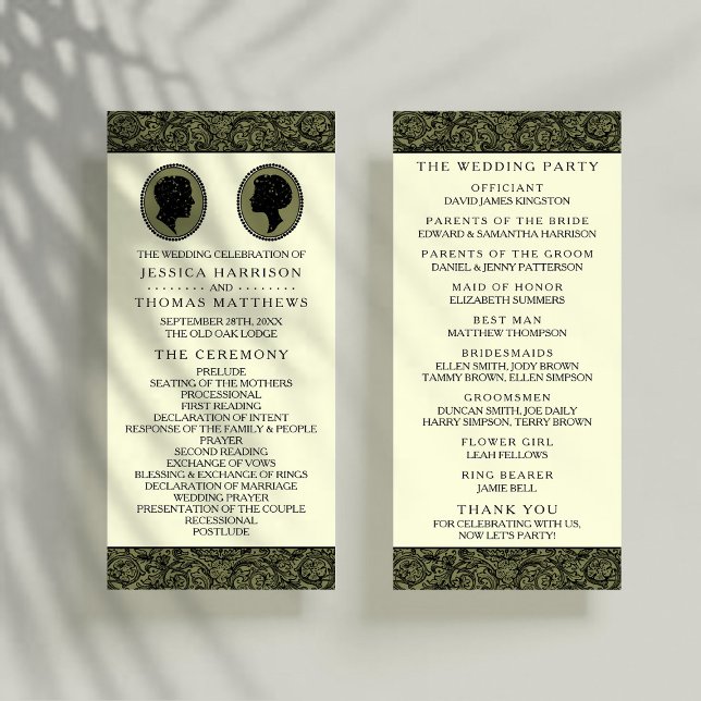 His & Hers Art Deco Silhouette Wedding Program Rack Card (Creator Uploaded)