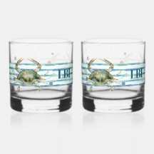 HIS & HER'S BEACH TOWN, WATERCOLOR CRAB ART