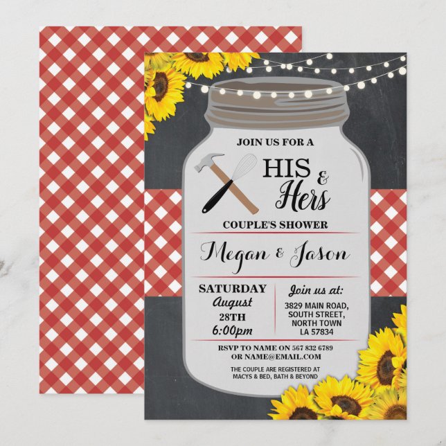 His & Hers Couple's Shower Engagement Red Invite (Front/Back)