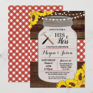 His & Hers Couple's Shower Wood Rustic Red Invite