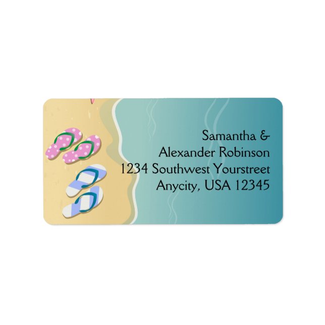 His/Hers Flip Flops on the Beach Wedding Label (Front)