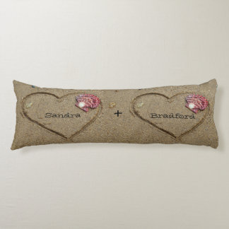 His+Hers Names, Shells & heart beach couples body Cushion