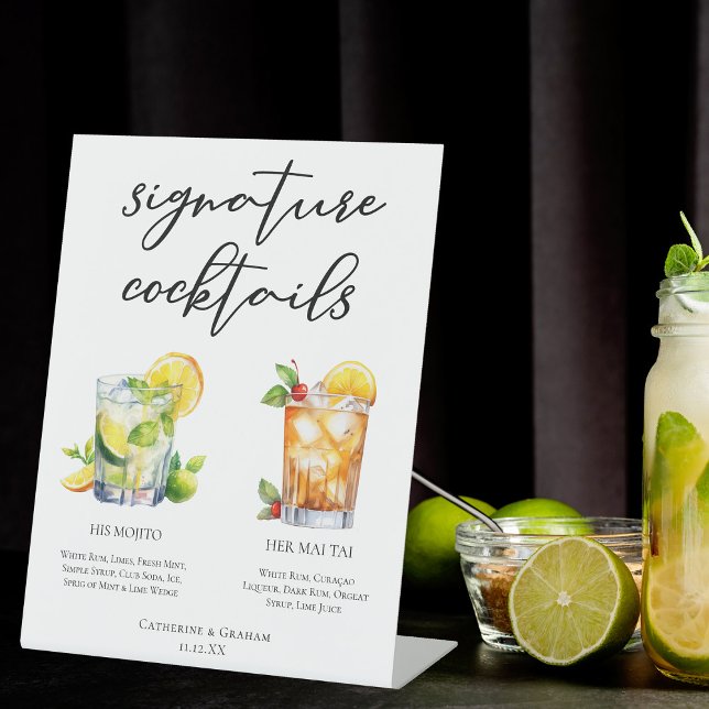 His Hers Rum Signature Cocktails Wedding Menu Pedestal Sign (Creator Uploaded)