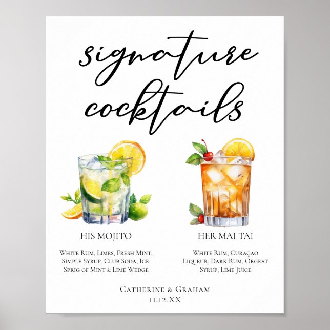 His Hers Rum Signature Cocktails Wedding Menu Poster (Front)