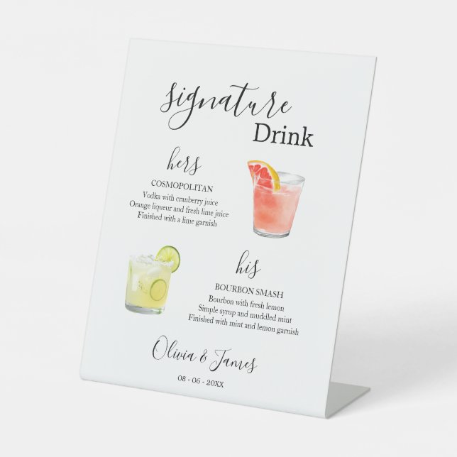 His & Hers Signature Drink Sign Template, Wedding  (Front)