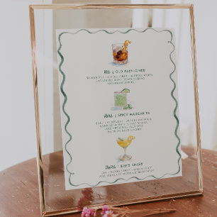 His Hers Theirs   Watercolor Signature Cocktail Poster