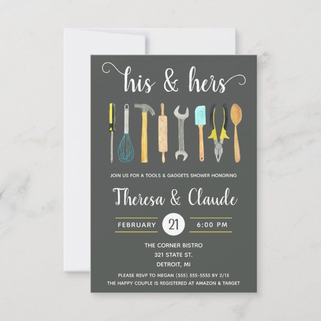 His & Hers Tools and Gadgets Couples Bridal Shower Invitation (Front)