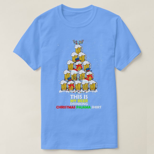 his Is My Beer Drinking Christmas Pajama Beer Drin T-Shirt (Design Front)