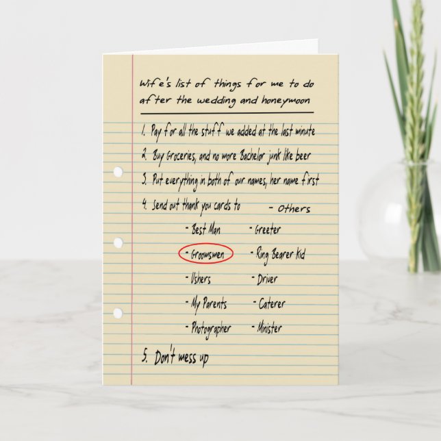 HIS LIST - Thanks Groomsmen - FUNNY Thank You Card (Front)
