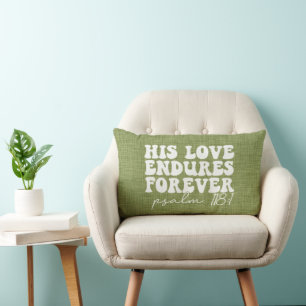 His Love Endures Forever Green Lumbar Pillow
