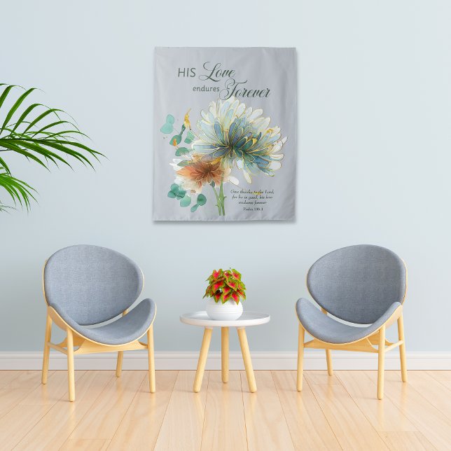 His Love Endures Forever Grey Scripture Tapestry (Creator Uploaded)