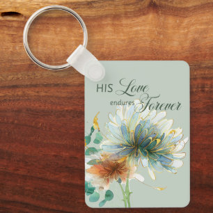 His Love Endures Forever Psalm 136 Scripture Green Key Ring