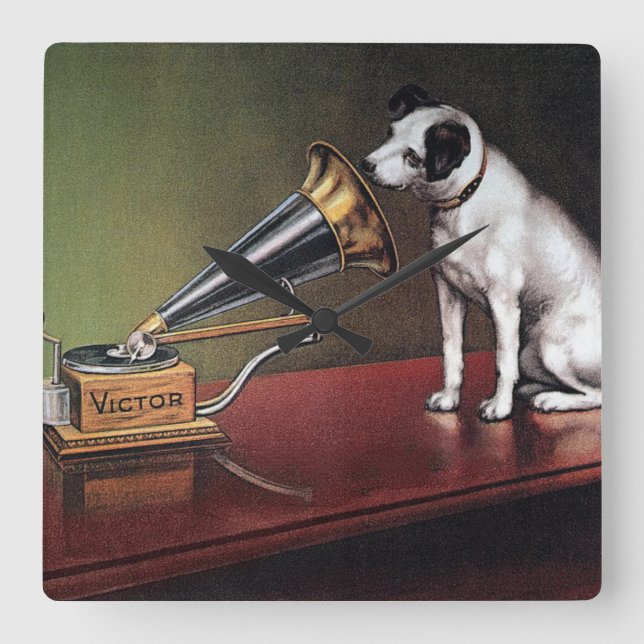 HIs Master's Voice Vintage Colour Square Wall Clock (Front)