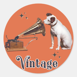His Master's Voice Vintage Orange Classic Round Sticker
