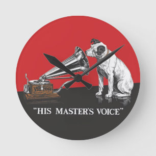 His Master's Voice Vintage Red & Black Round Clock