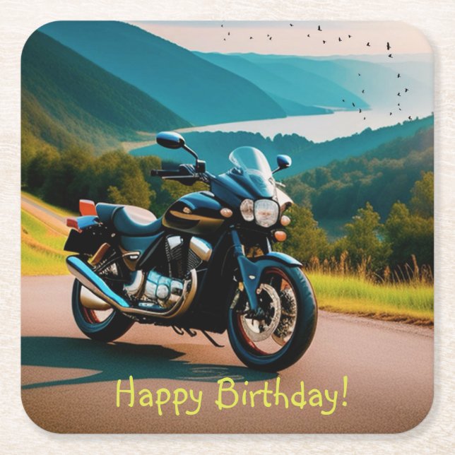 His Motorcycle Square Paper Coaster (Front)