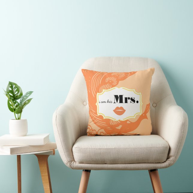 His Mrs 2nd Wedding Anniversary Peach Peacock Cushion (Chair)