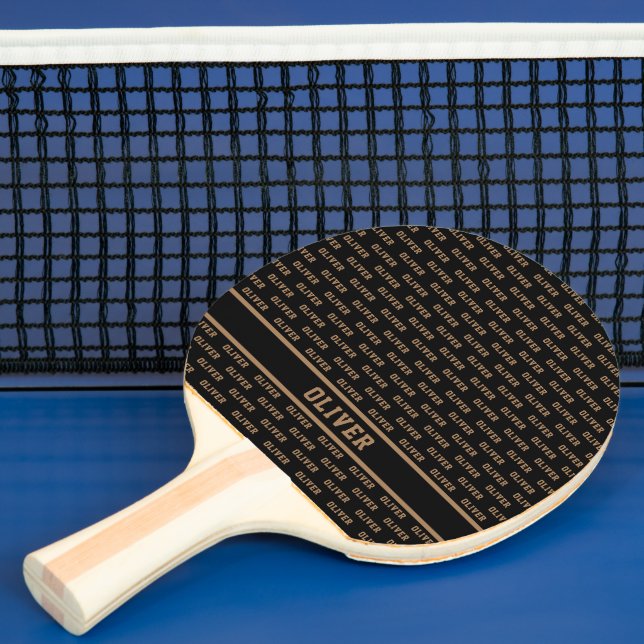 His Name Modern Pattern on Black  Ping Pong Paddle (Insitu)