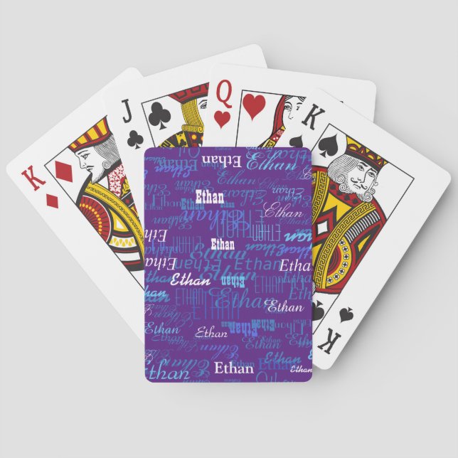 His Name repeated all over royal-purple colour Playing Cards (Back)