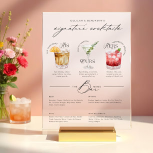 His Ours & Hers Watercolor Signature Cocktail Menu Acrylic Sign