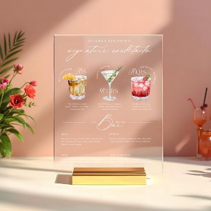 His Ours & Hers Watercolor Signature Cocktail Menu Acrylic Sign