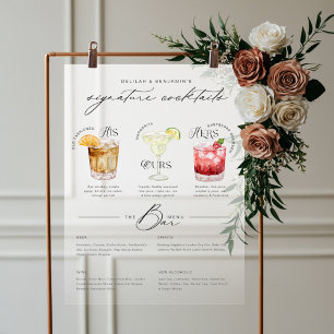 His Ours & Hers Watercolor Signature Cocktail Menu Acrylic Sign