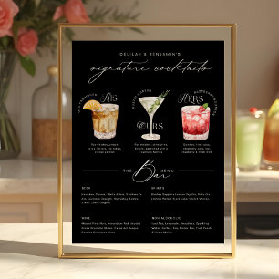 His Ours & Hers Watercolor Signature Cocktail Menu Poster