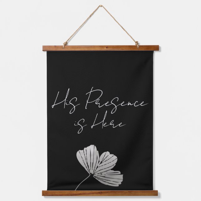 His Presence Is Here Botanical Bible Art Scroll Hanging Tapestry (Front)