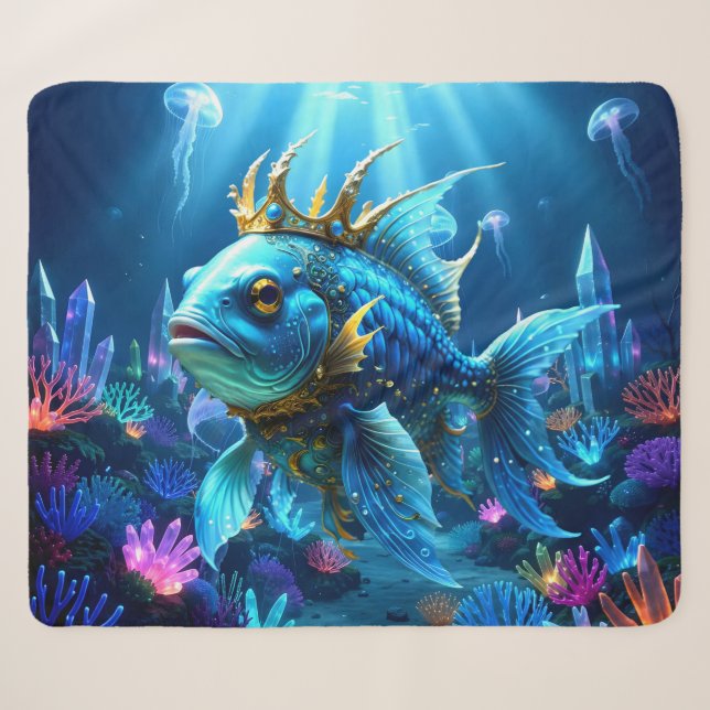 His Royal Fishness  Sherpa Blanket (Front (Horizontal))