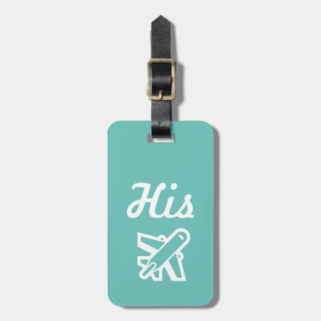 His Teal and White Luggage Tag (Front Vertical)