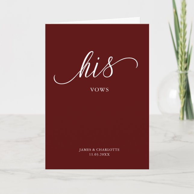 His Vows Card Minimalist Script Maroon (Front)