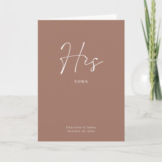 His Vows Card Minimalist Script Maroon Dusty Rose (Front)
