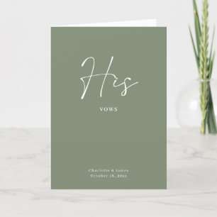 His Vows Card Minimalist Script Maroon Sage Green