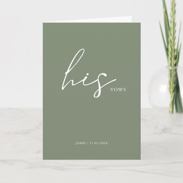 His Vows Card Minimalist Script Vows Sage (Front)