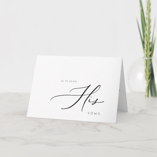 His Vows Modern Minimalist Wedding Vows Card (Front)