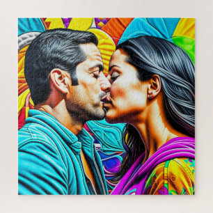 Hispanic Couple Kissing in Love Jigsaw Puzzle