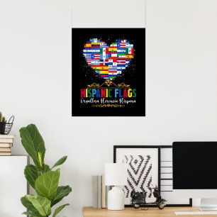 Hispanic Flags Heart Hispanic Heritage Month Poster
