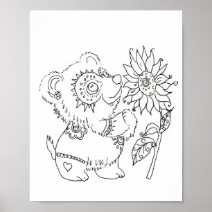 Hispanic folk art baby bear colour page poster